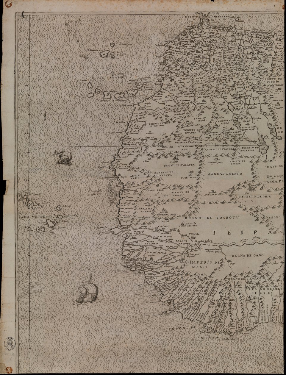 Kaart van Afrika door Giacomo Gastaldi