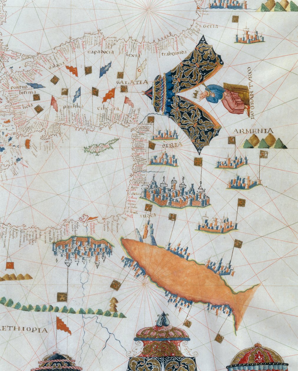 Een Nautische Kaart, detail van de Gran Turco, 1564 door Giacomo Maggiolo