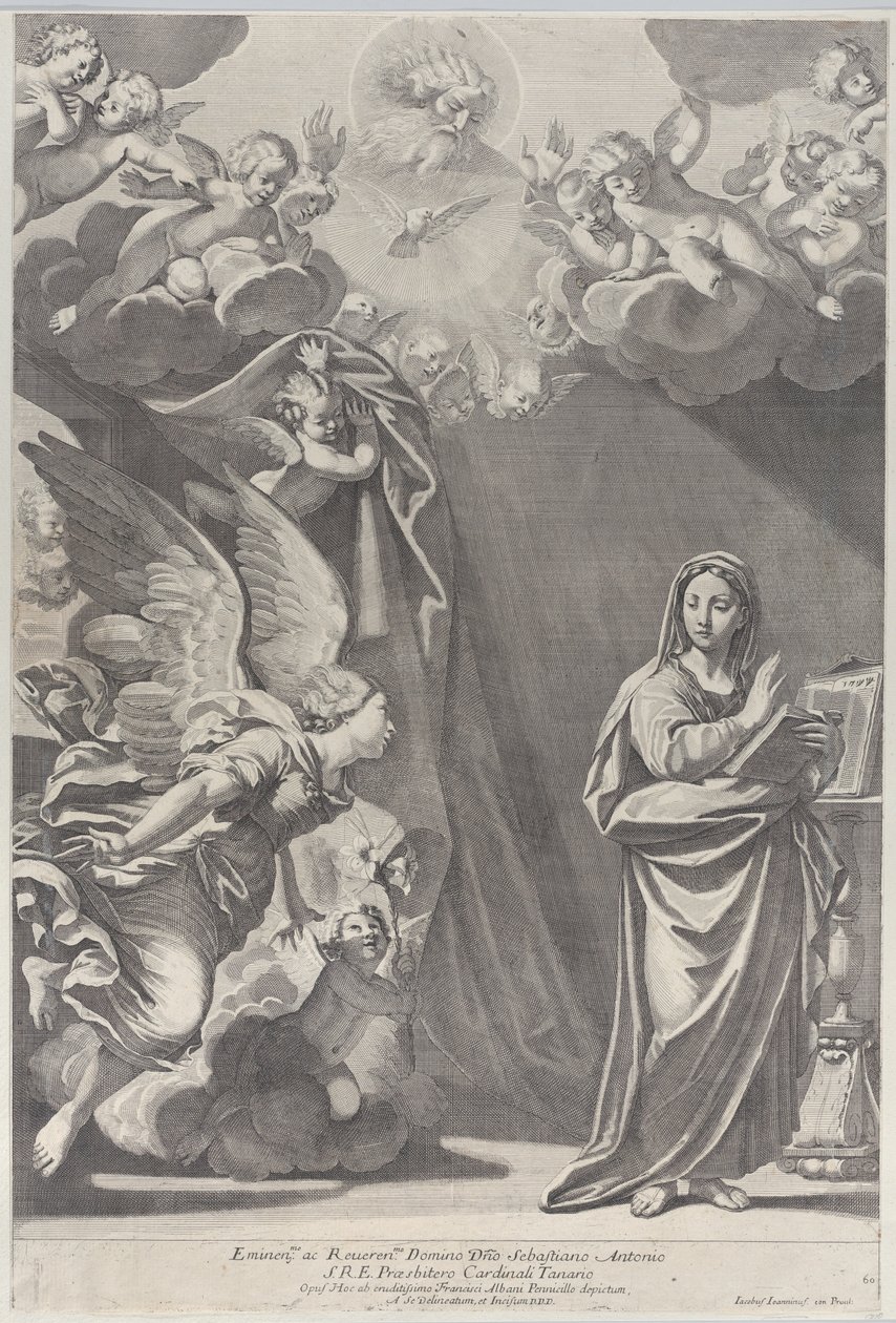 De annunciatie, met Gabriel en andere engelen links en God de Vader boven, 1687-1717 door Giacomo Maria Giovannini