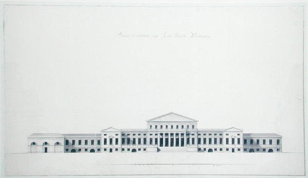 Plan voor de residentie van prins Youssoupov aan de rivier Fontanka, St. Petersburg (gezien vanaf de tuinzijde) door Giacomo Quarenghi