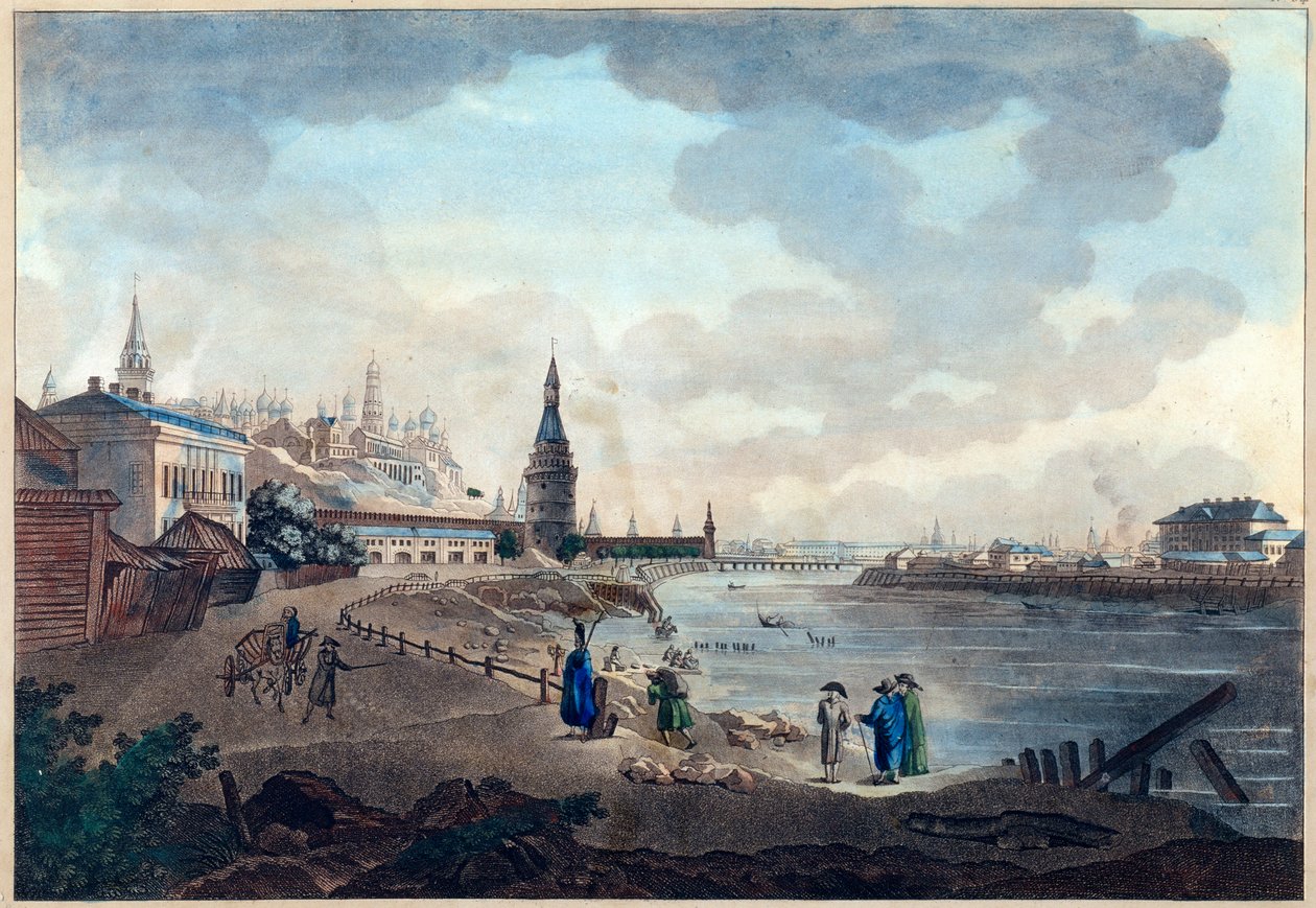 Uitzicht op het Kremlin van Moskou vanaf de stenen brug over de Moskva door Giacomo Quarenghi