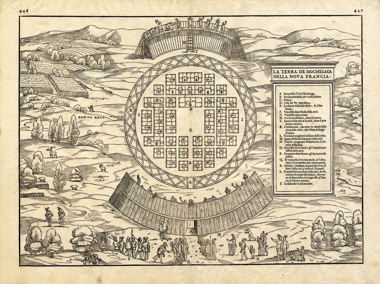 Het land van Hochelaga in Nieuw-Frankrijk door Giacomo & Ramusio Giovanni Battista (1485-1557) Gastaldi