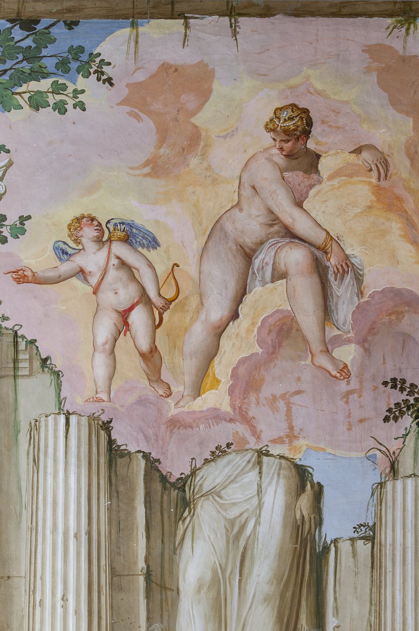 Venus en Cupido, detail van de Kamer van Olympus, ca.1557 door Giambattista Zelotti