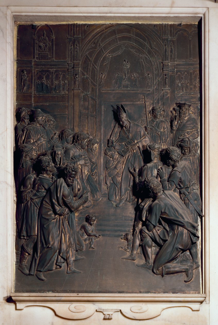 St. Antonius verleent absolutie aan de seignorie, reliëf uit de Salviati-kapel (brons) door Giambologna