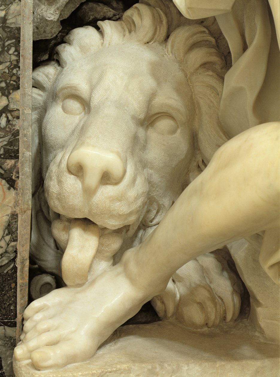 Een leeuw die de voet van Daniël likt, detail door Gian Lorenzo Bernini