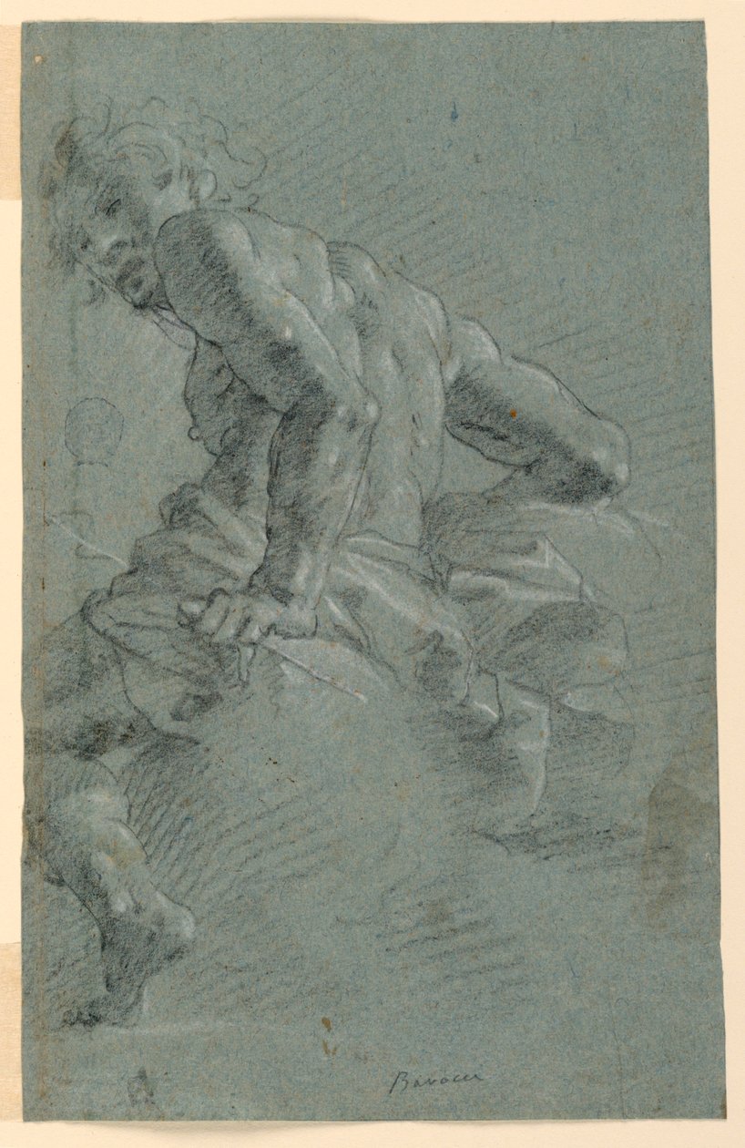 Studie van Hermes, Voorbereidende studie voor de Val van de Reuzen, Plafondfresco in het Palazzo Moroni, Bergamo door Gian Giacomo Barbelli
