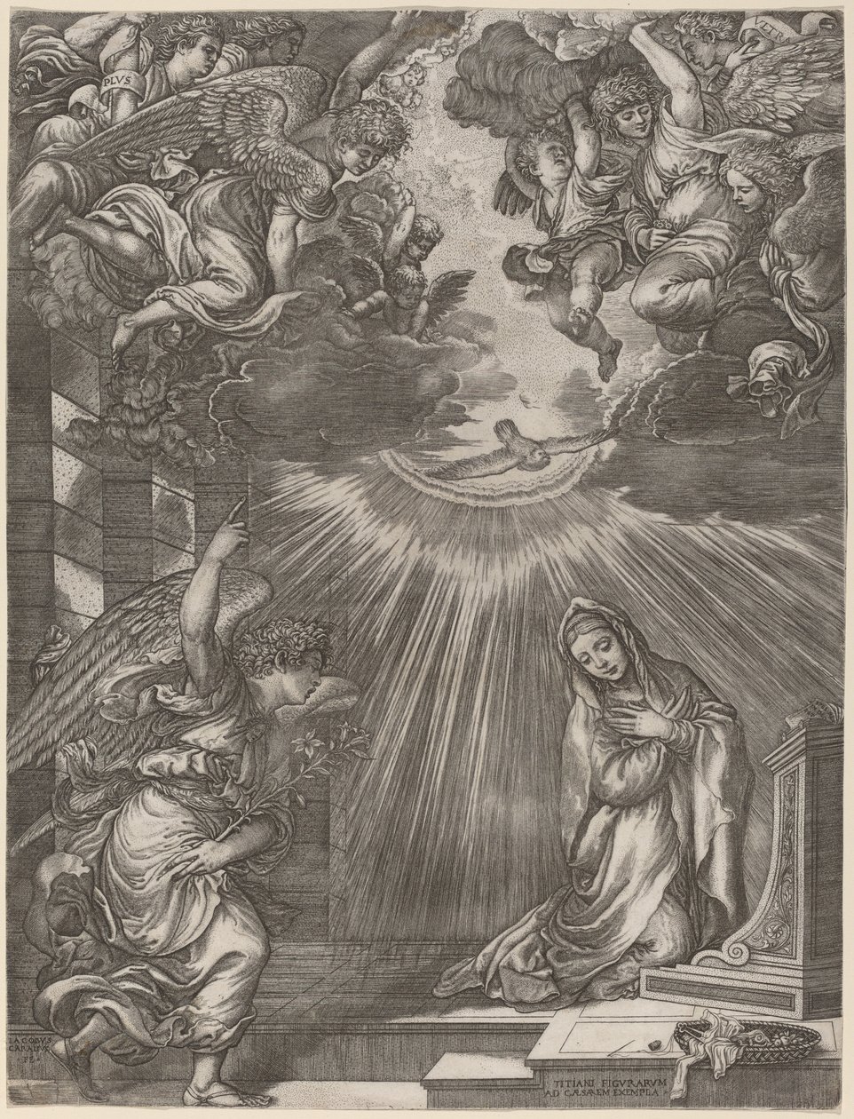 De Annunciatie door Gian Jacopo Caraglio after Titian