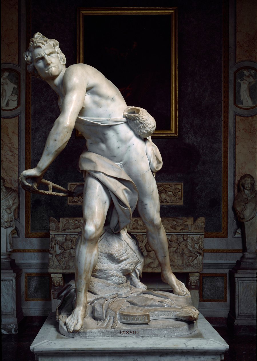 David werpt de steen van de slinger Barok beeldhouwwerk gemaakt door Gian Lorenzo Bernini door Gian Lorenzo Bernini