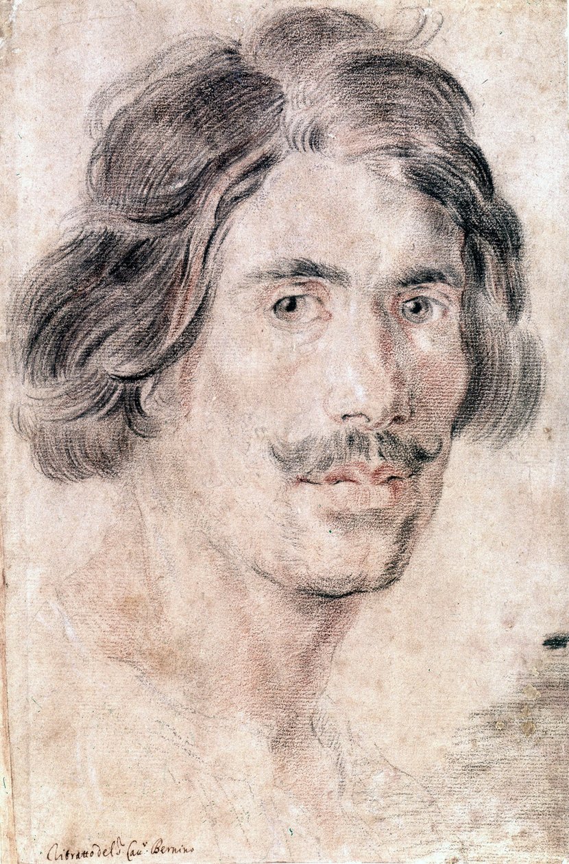 Zelfportret van Gian Lorenzo Bernini (Bernin) (1598 - 1680), Italiaanse beeldhouwer, schilder en architect. Gabinetto Nazionale delle stampe, Rome. door Gian Lorenzo Bernini