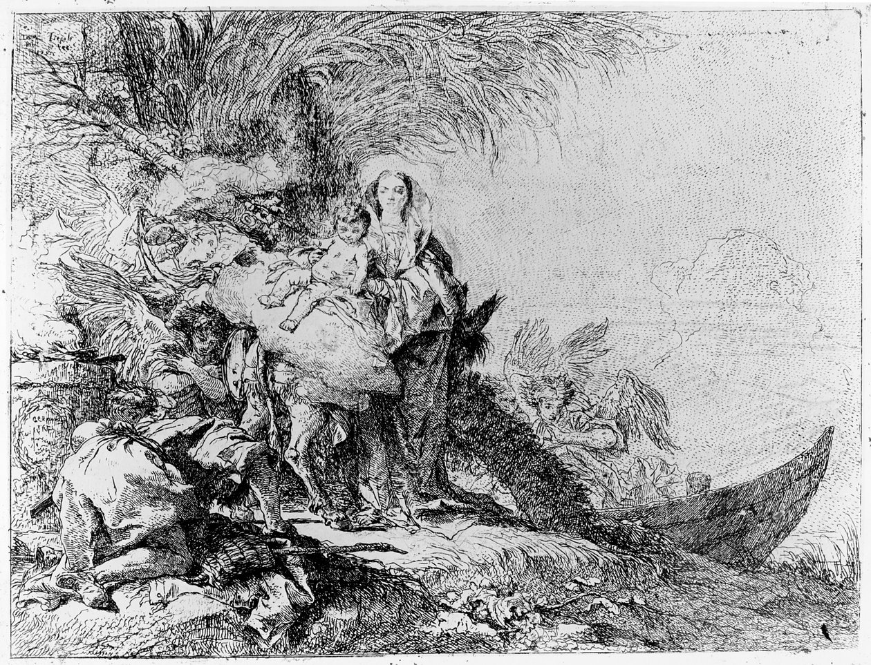 De vlucht naar Egypte, ca.1750 door Giovanni Domenico Tiepolo