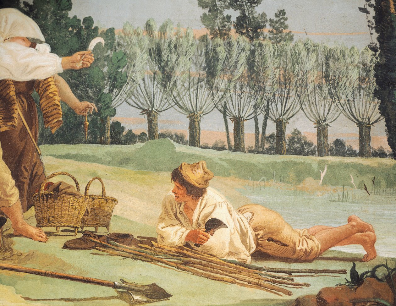 Rustende boeren (detail) door Giandomenico (1727 1804) Tiepolo