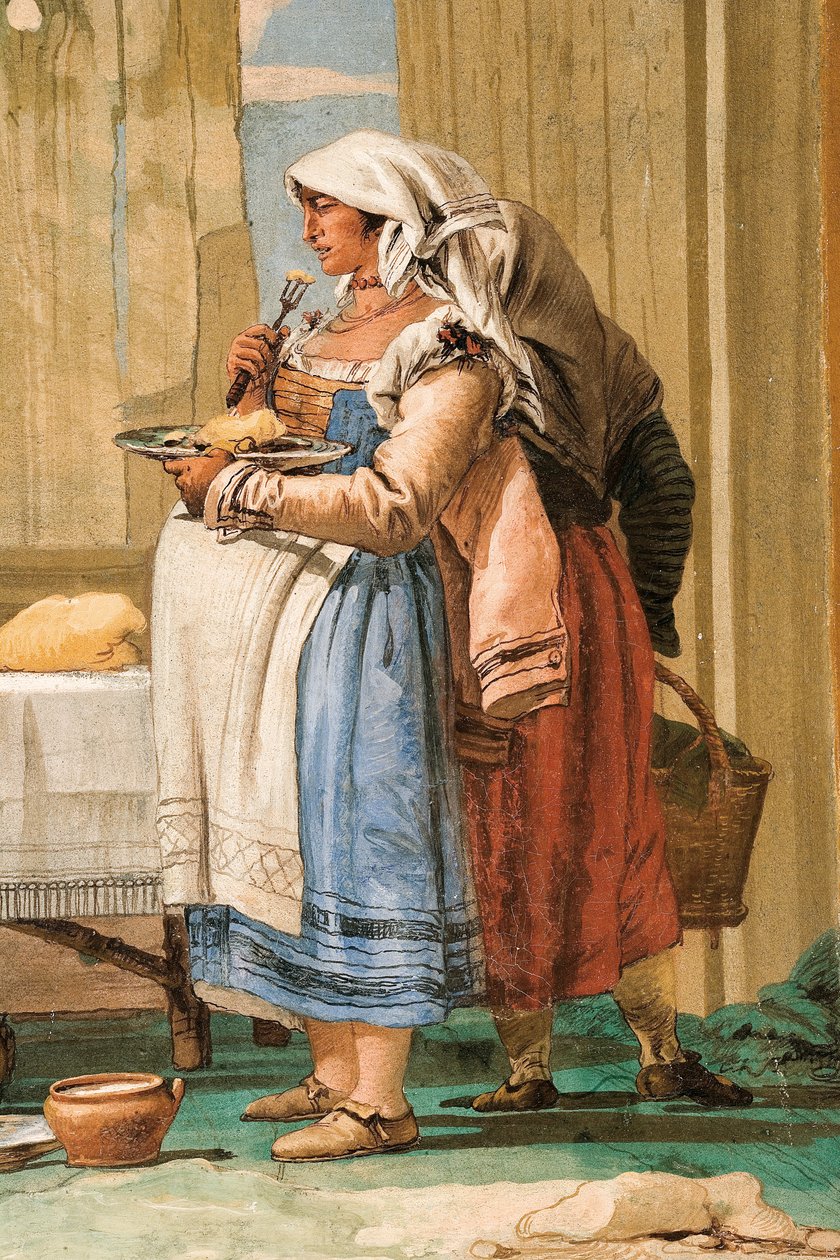 Detail (Boerenfamilie aan Tafel), uit de Kamer van Rustieke Scènes, in de Foresteria door Giovanni Domenico Tiepolo