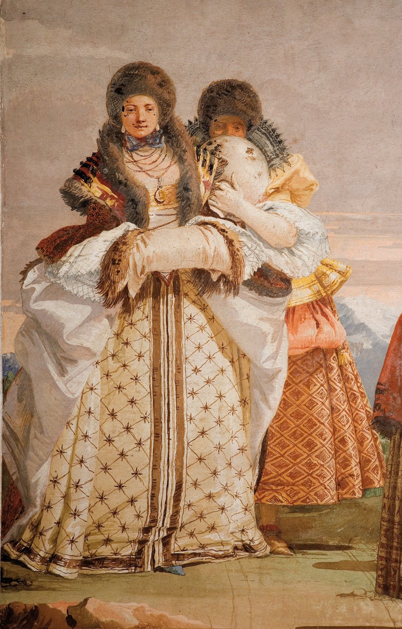 Detail (De Winterwandeling), uit de Kamer van het Gotische Paviljoen, in de Foresteria door Giovanni Domenico Tiepolo