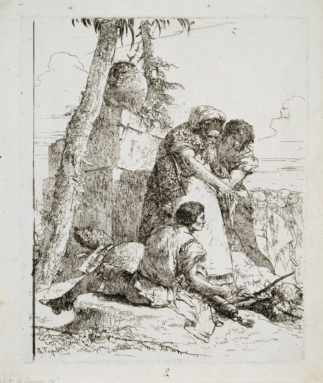 Tovenaar wijst op een Brandend Hoofd aan Twee Jongeren, ca. 1740s door Giovanni Domenico Tiepolo