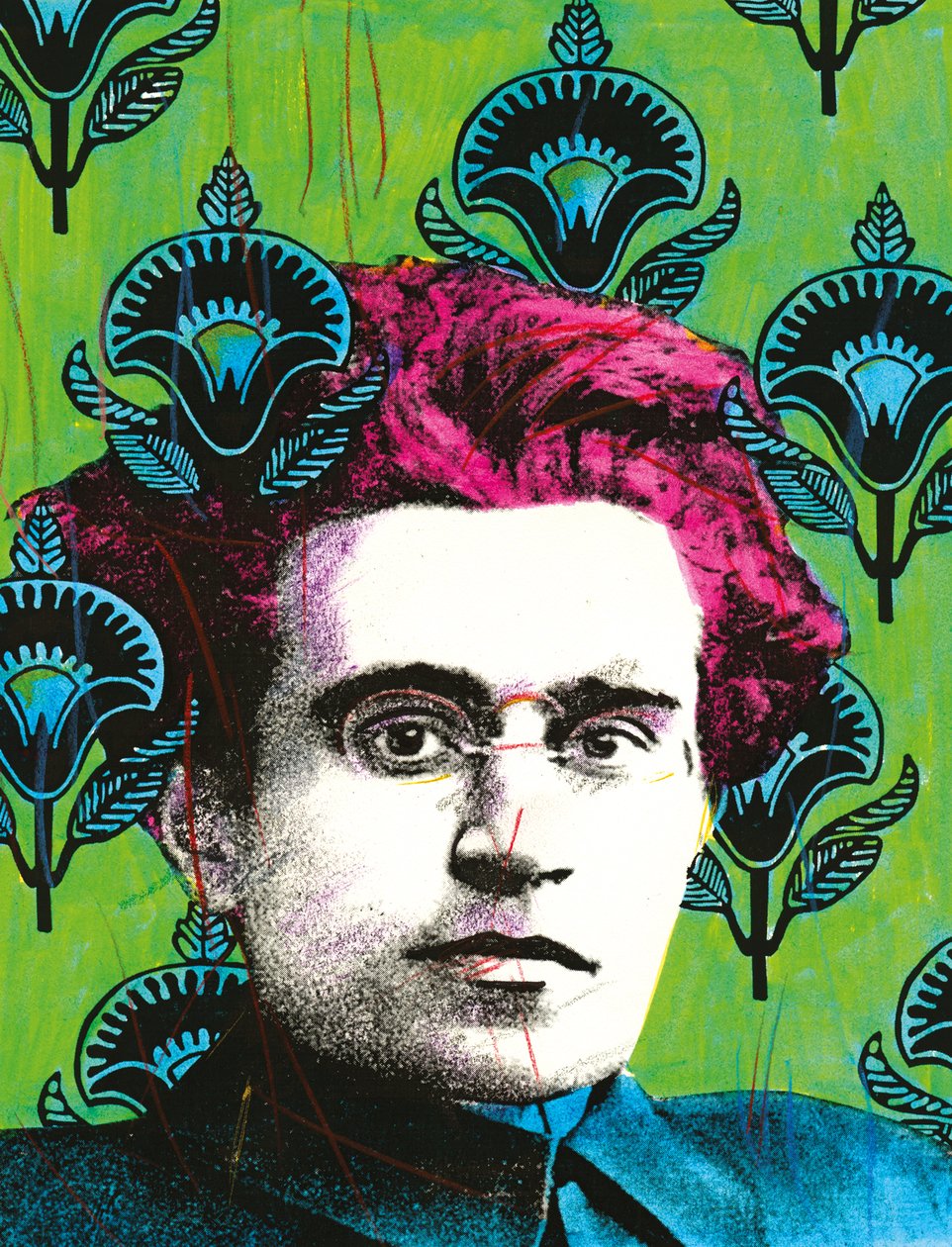Portret van Antonio Gramsci, 2008 (gemengde techniek) door Gianluca Costantini