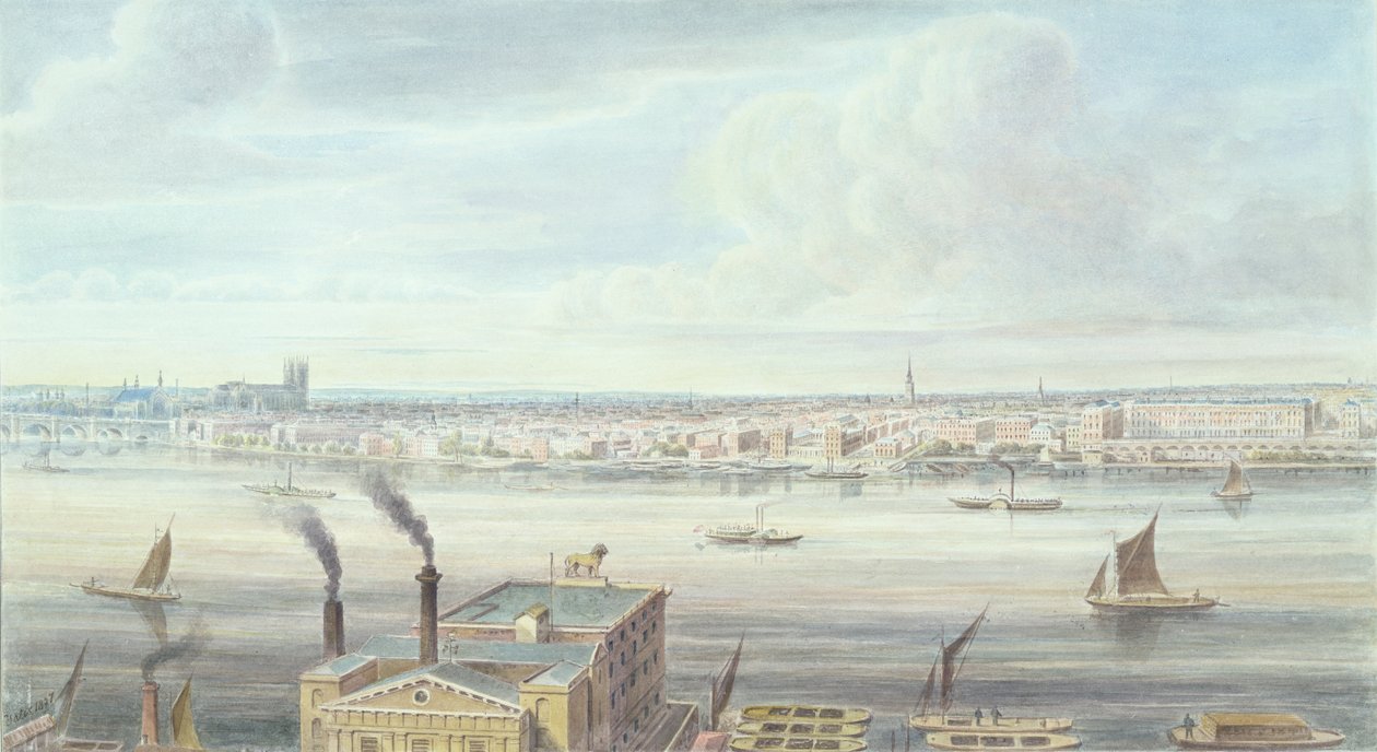 Een mooi uitzicht op Londen vanaf Westminster Bridge naar de Adelphi, 1837 door Gideon Yates