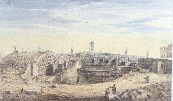 Bouw van de nieuwe London Bridge naast de oude London Bridge door Gideon Yates