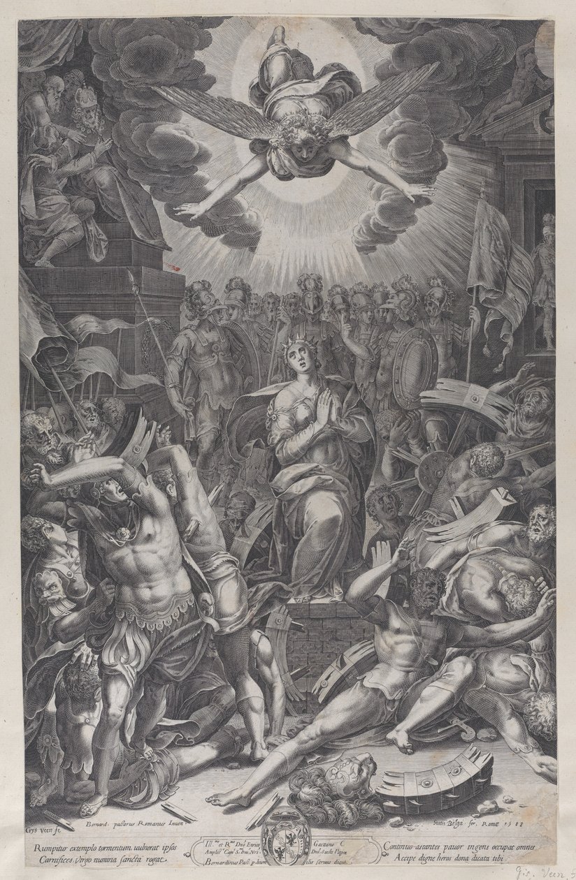 Martelaarschap van Sint-Catharina, naar Bernardino Passari, 1588 door Gijsbert Van Veen