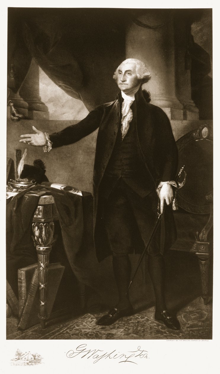 George Washington, 1e president van de Verenigde Staten van Amerika, gepubliceerd in 1901 (fotogravure) door Gilbert Stuart