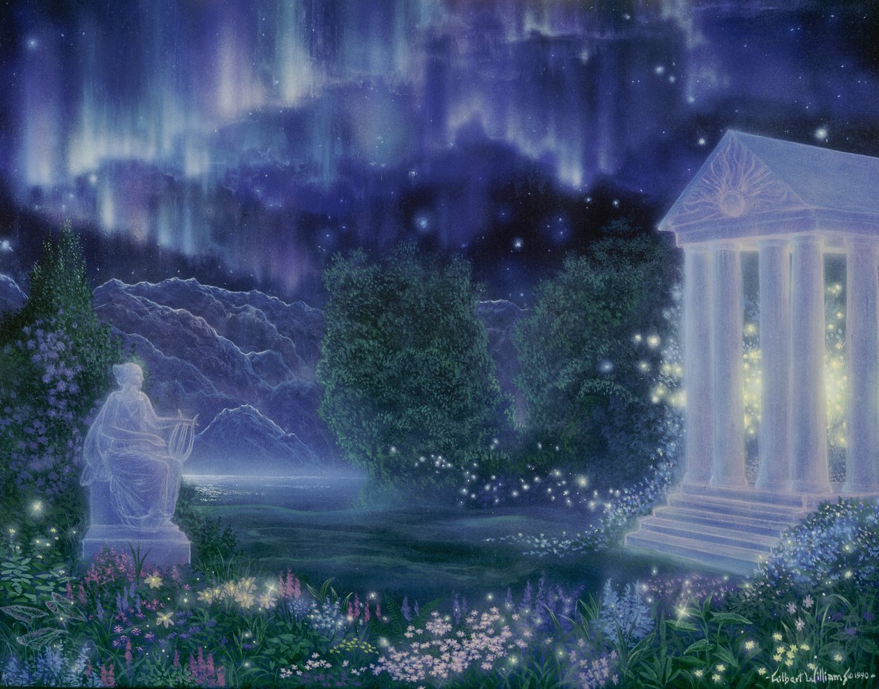 Aurora tuin,1990 (acryl op doek) door Gilbert Williams