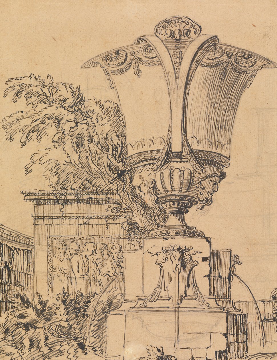 Ontwerp voor een fontein in een park door Gilles-Marie Oppenord