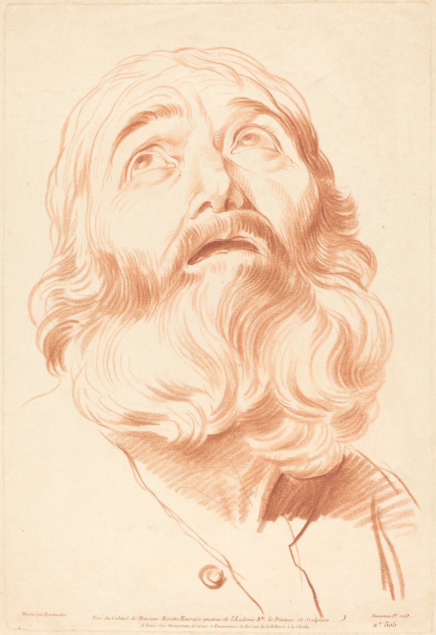 Hoofd van een Man door Gilles Demarteau, the Elder after Edme Bouchardon