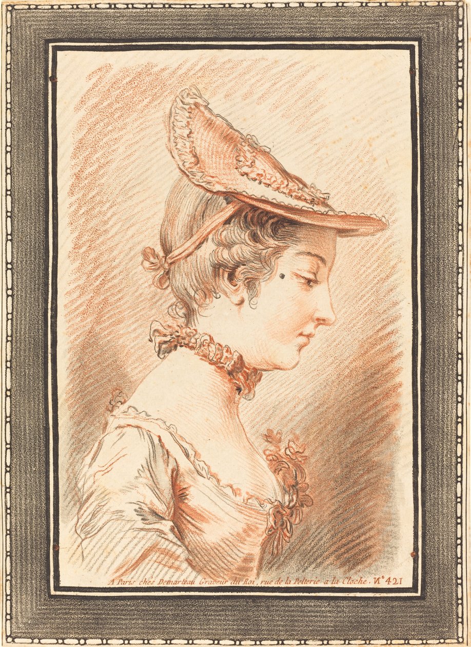 Hoofd van een Jonge Vrouw door Gilles Demarteau, the Elder after Jean Martial Fredou