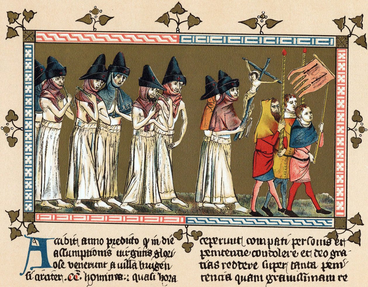 Flagellanten of Broeders van het Kruis in Doornik in 1349 (litho) door Gilles Le Muisit