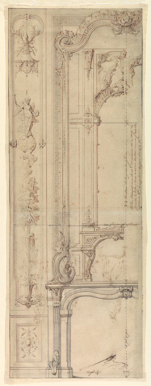 Ontwerpen voor Schouwmantels voor het Hôtel de Pomponne, Place des Victoires, Parijs door Gilles Marie Oppenord