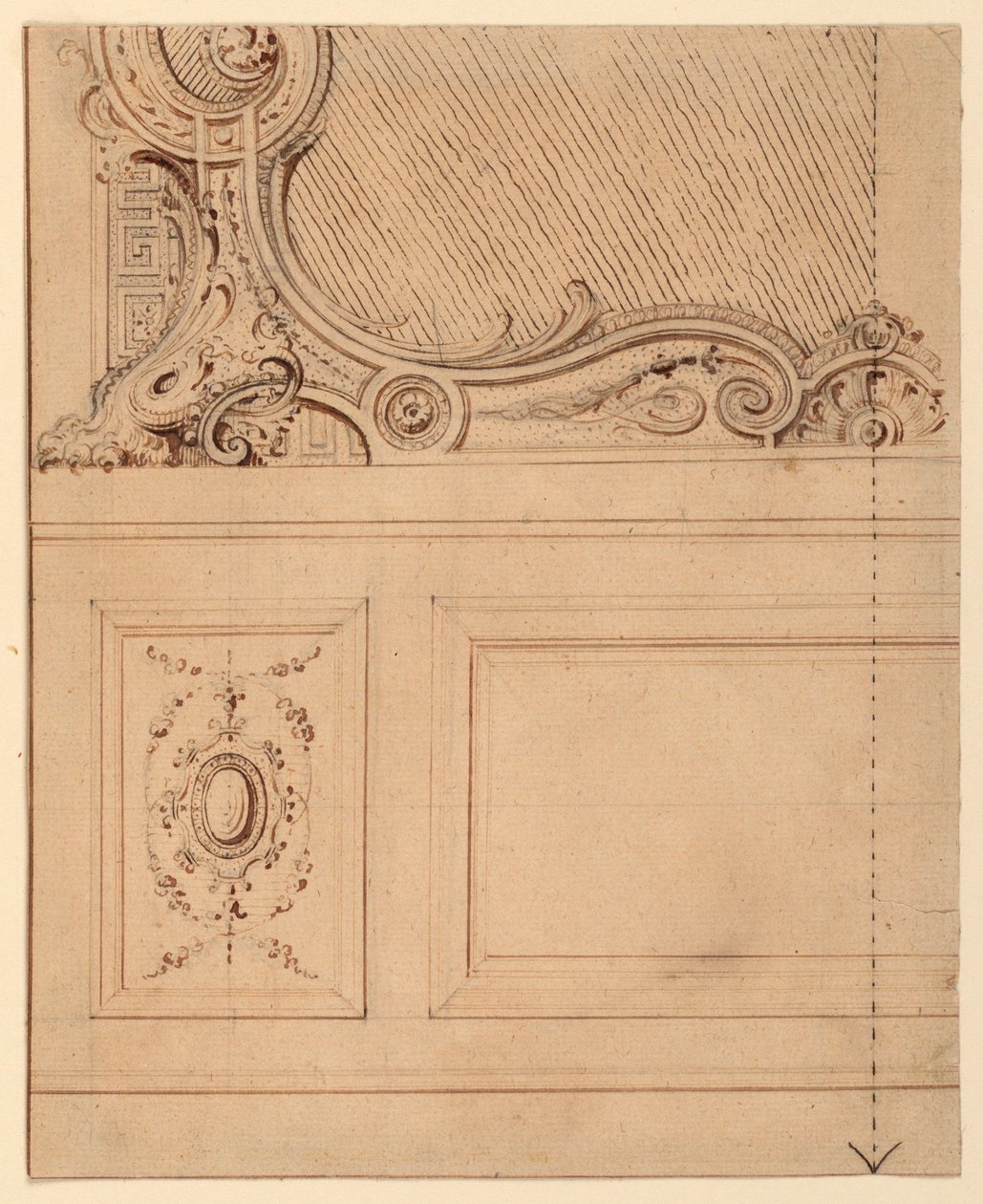 Tekening, Ontwerp voor het onderste deel van een wandpaneel, 1714 door Gilles Marie Oppenord