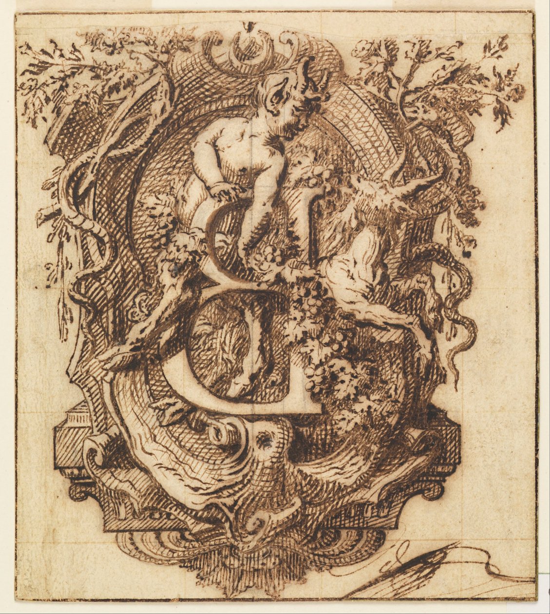 Ornamentontwerp voor de letter B door Gilles Marie Oppenord