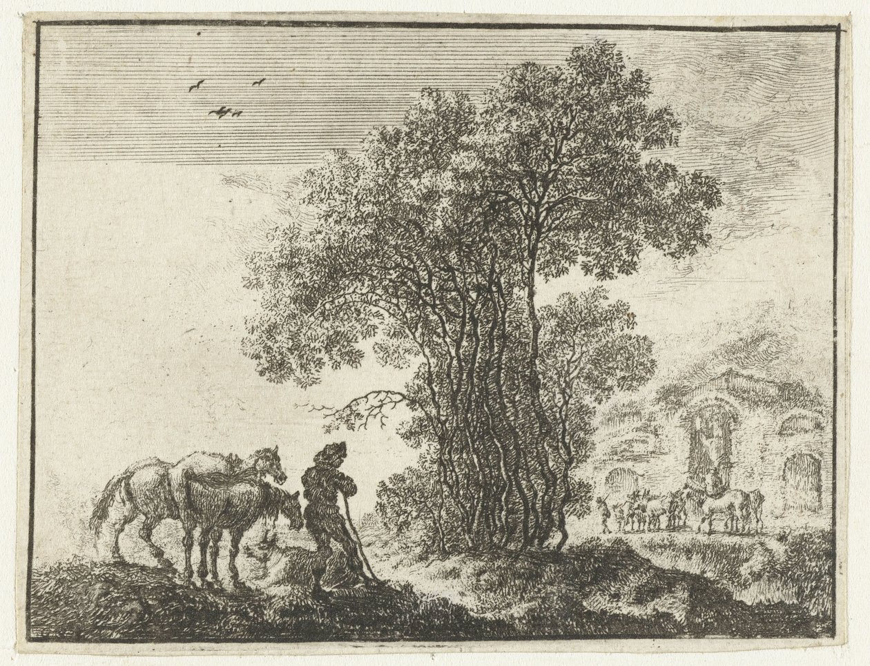 Landschap met een boer en twee paarden door Gilles Neyts