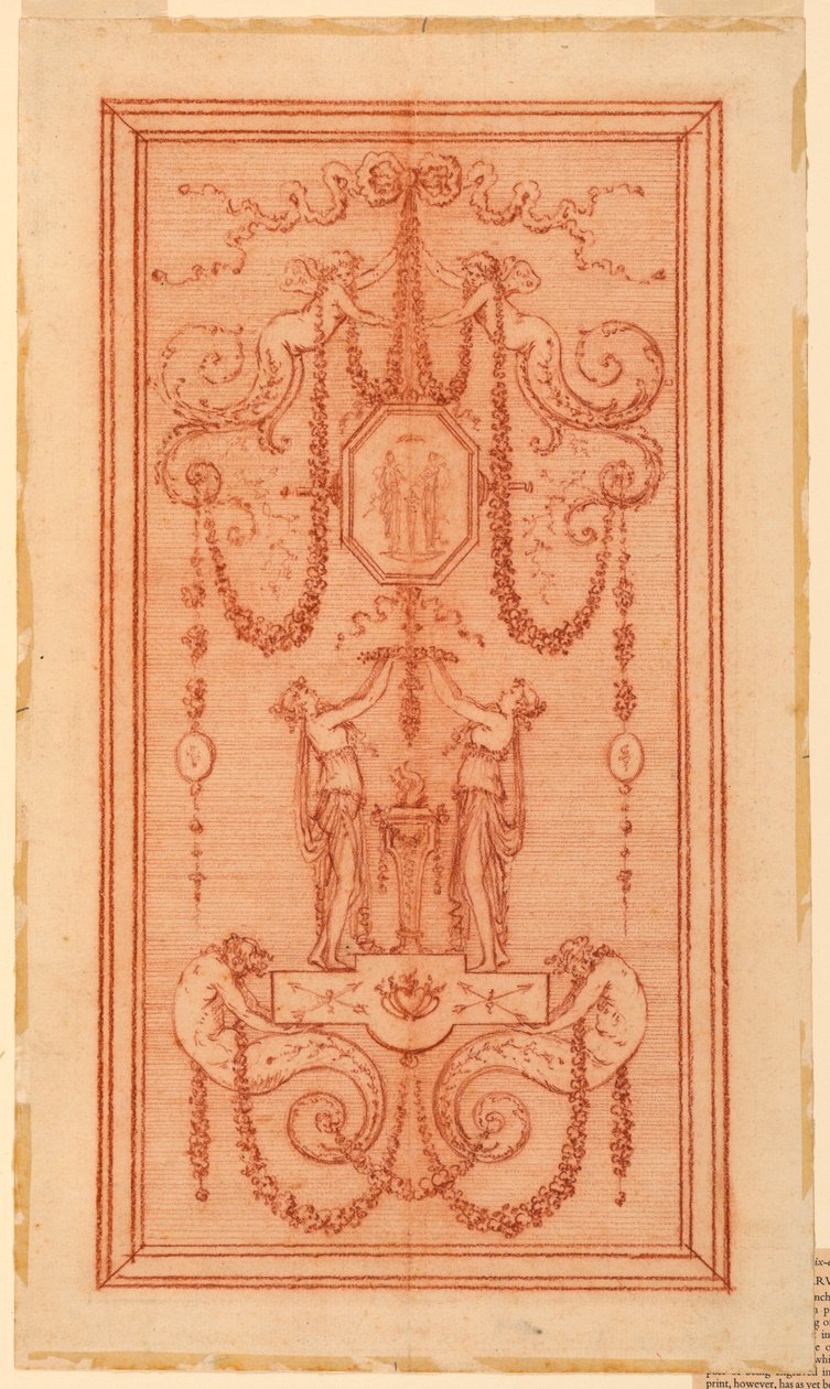 Ontwerp voor een decoratief paneel (met nimfen en slingers) door Gilles Paul Cauvet