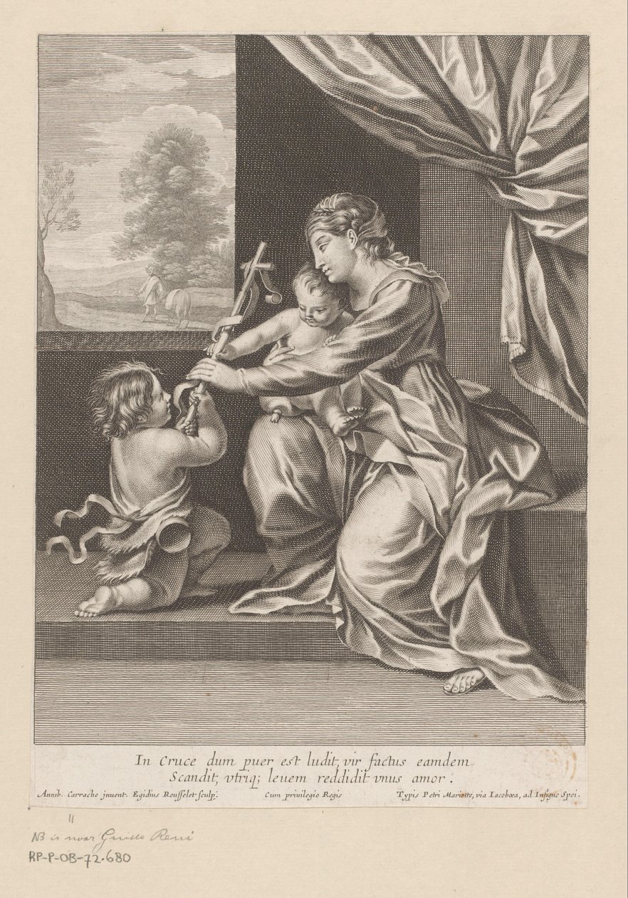 Maria met kind en Johannes de Doper die een kruis aanreikt door Gilles Rousselet
