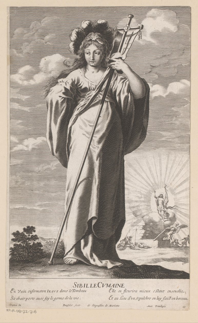 Sibille van Cumae, met op de achtergrond de opstanding van Christus door Gilles Rousselet