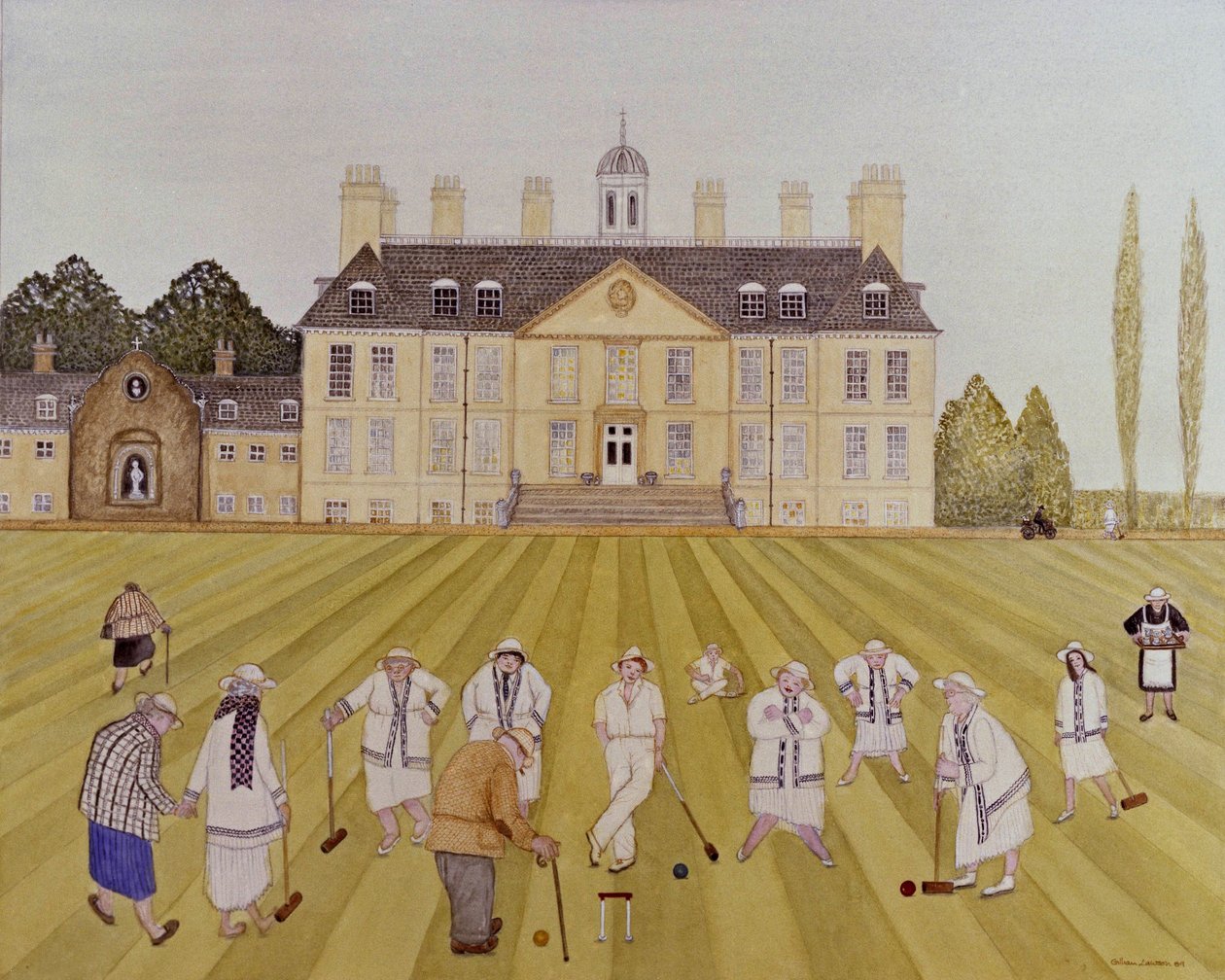 Croquet op het Gras, 1989 door Gillian Lawson