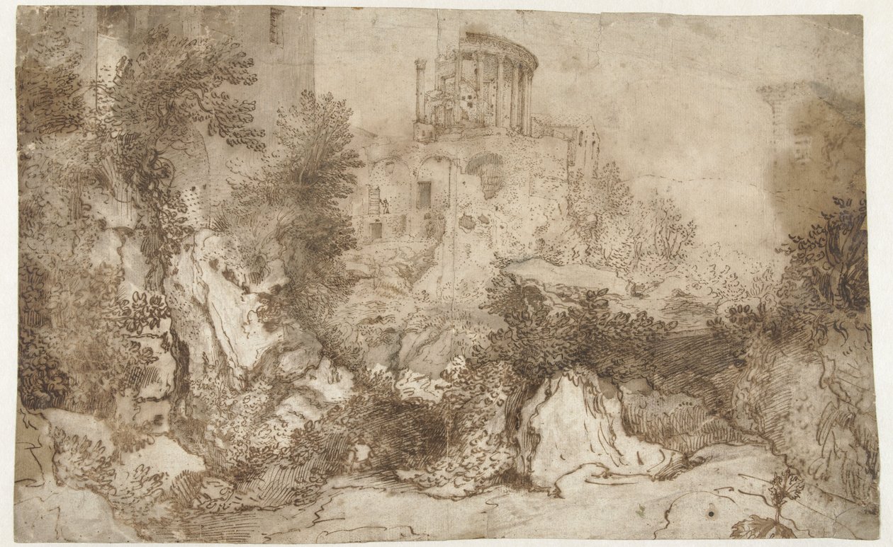 Tempel van Sybil in Tivoli door Gillis van Valckenborch