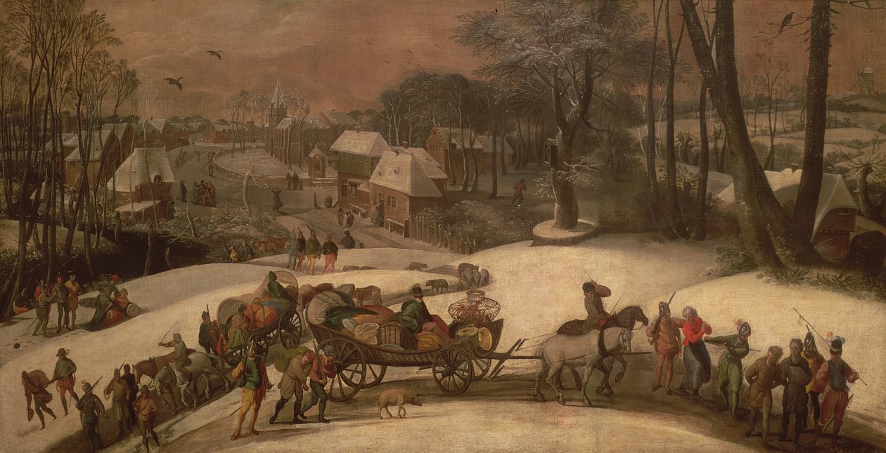 Een Militaire Expeditie in de Winter, c.1590 door Gillis Mostaert
