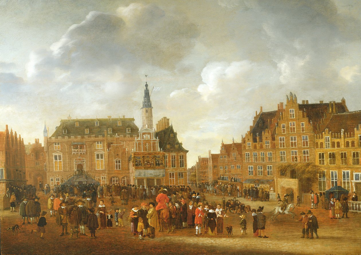 De Aankondiging van het Vredesverdrag van Münster in 1648 vanaf het Balkon van het Stadhuis van Haarlem door Gillis Rombouts