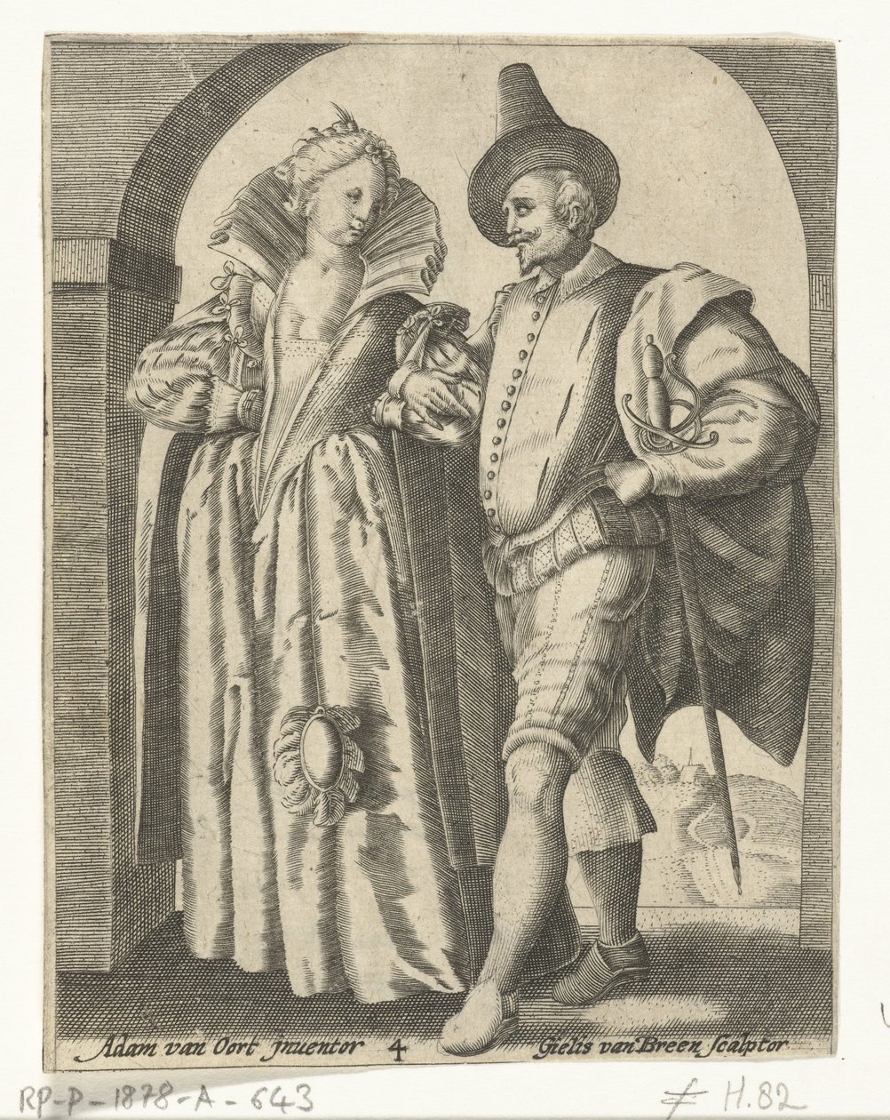 Man en vrouw, gekleed volgens de mode van 1590-1600 door Gillis van Breen