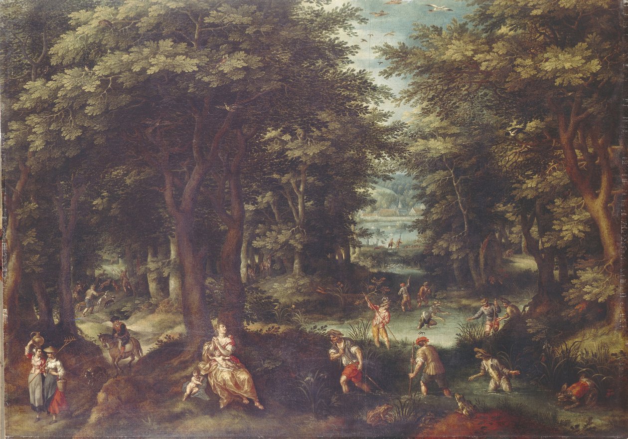 Landschap met Leto en boeren van Lykia door Gillis van Coninxloo