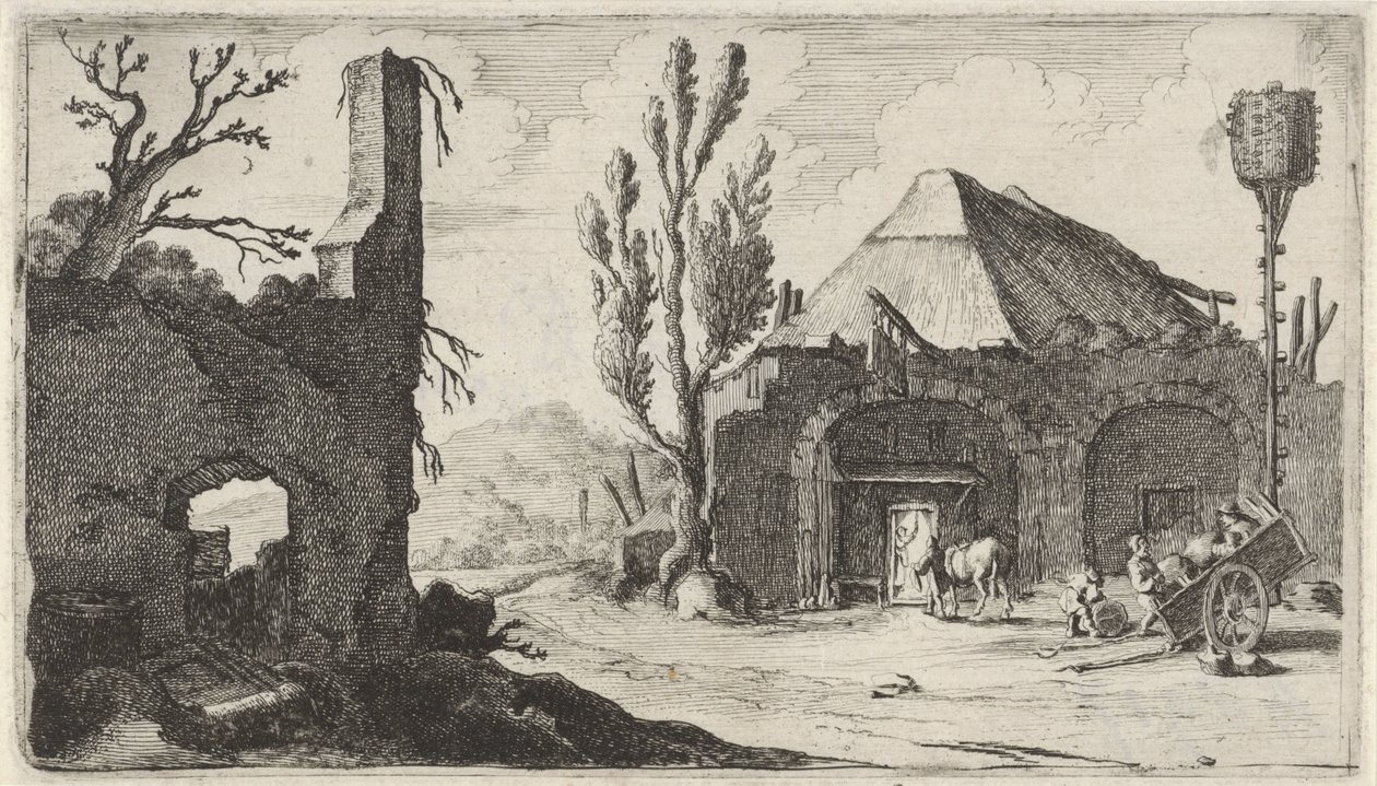 Landweg bij een ruïne en een herberg door Gillis van Scheyndel (I)