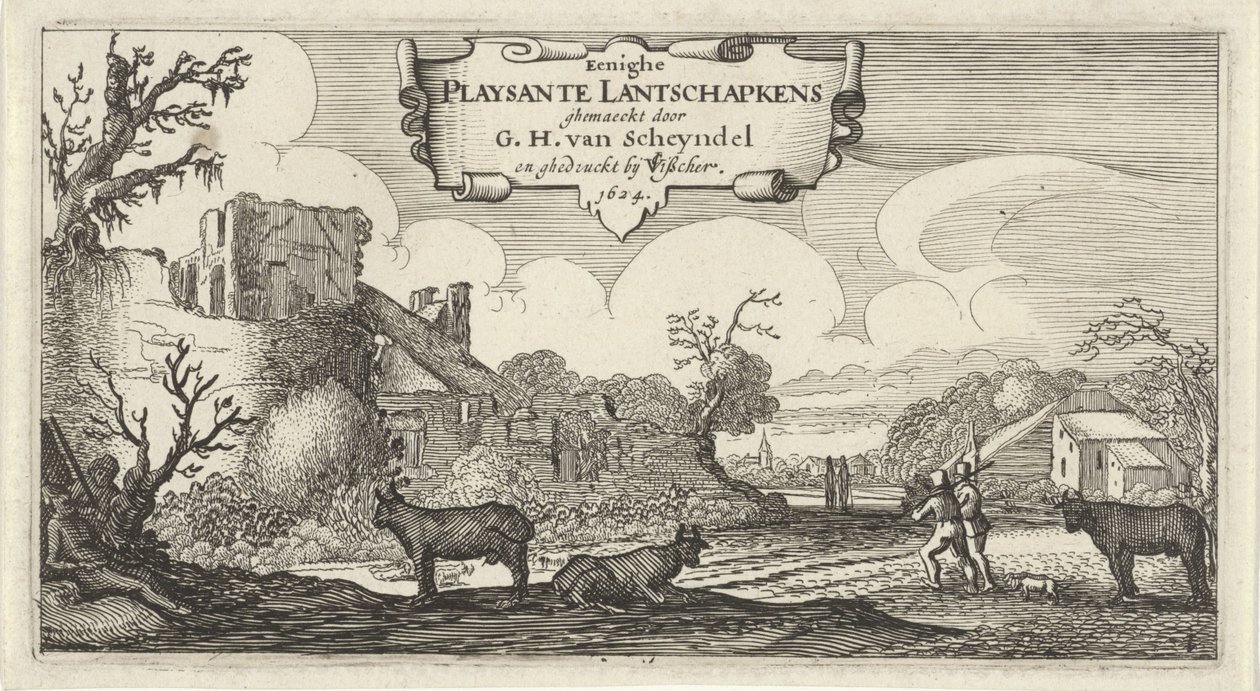 Titelprent van twaalf landschappen met figuren door Gillis van Scheyndel (I)