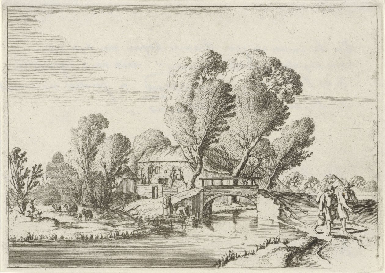 Twee wandelaars bij een kanaal door Gillis van Scheyndel (I)