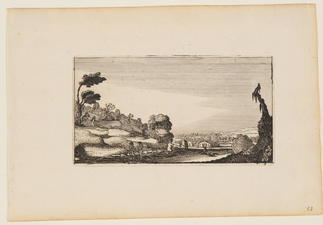 Heuvelachtig panorama, uit Twaalf landschappen met figuren door Gillis van Scheyndel