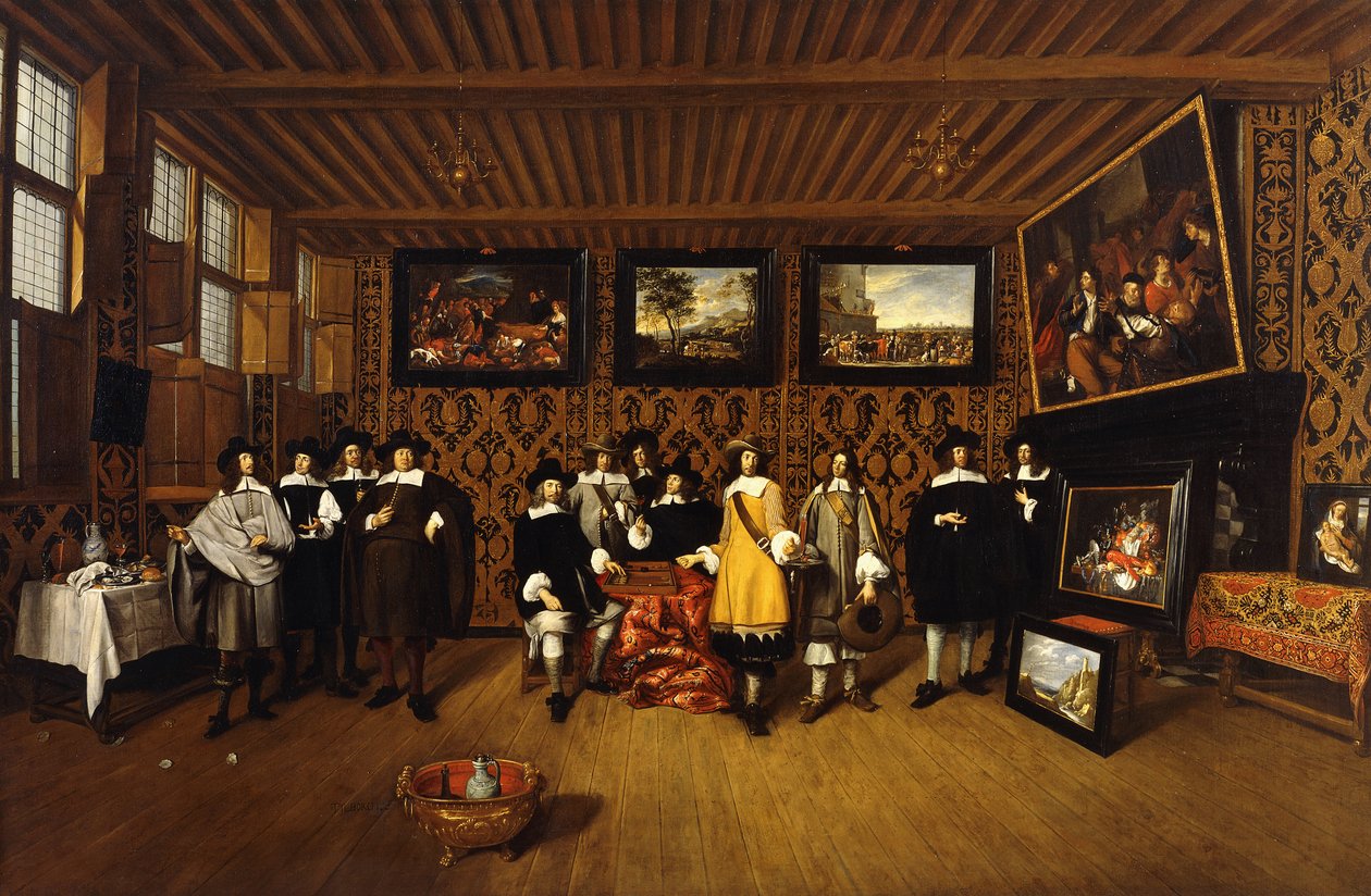 Een Groepsportret van Twaalf Heren in een Interieur door Gillis van Tilborgh