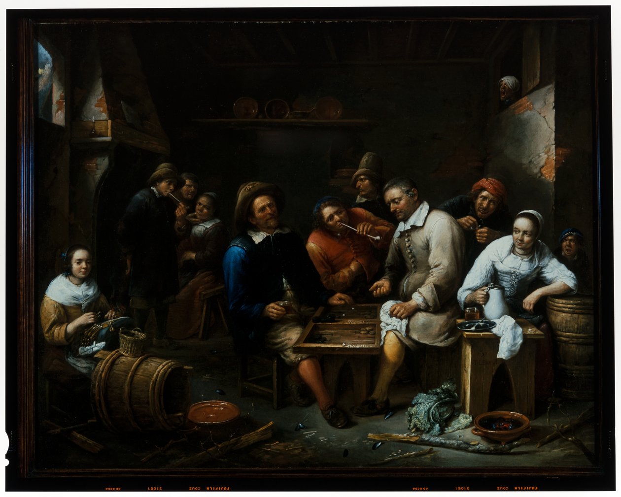 Backgammonspelers in een interieur van een taverne door Gillis van Tilborgh