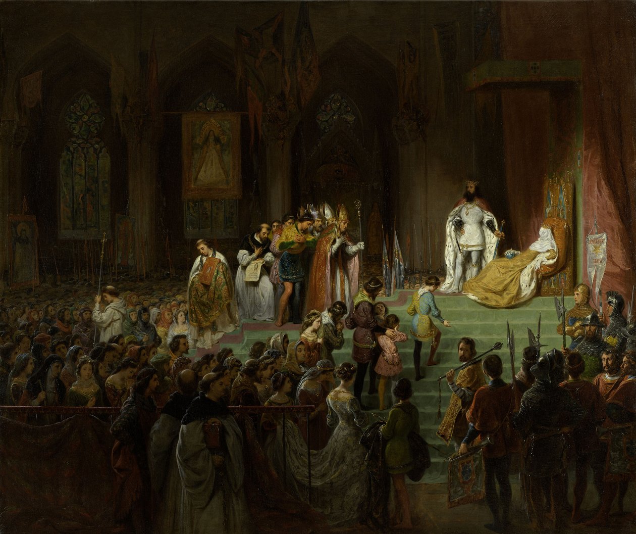 De kroning van de dode Inês de Castro in de kathedraal van Coimbra, 1827-1828 door Gillot Saint Evre