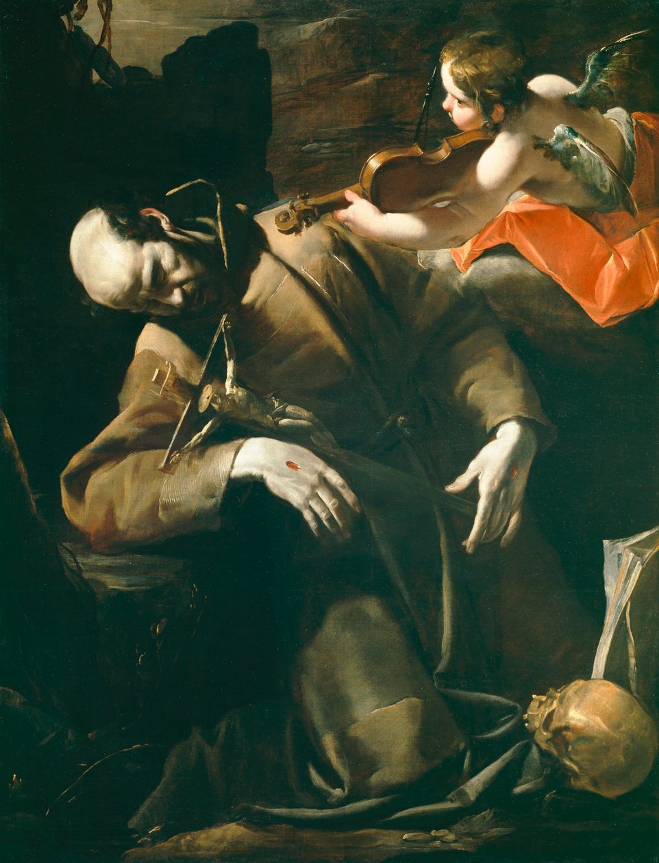 Franciscus van Assisi in Extase voor een Cherubijn met een Viool door Gioacchino Assereto