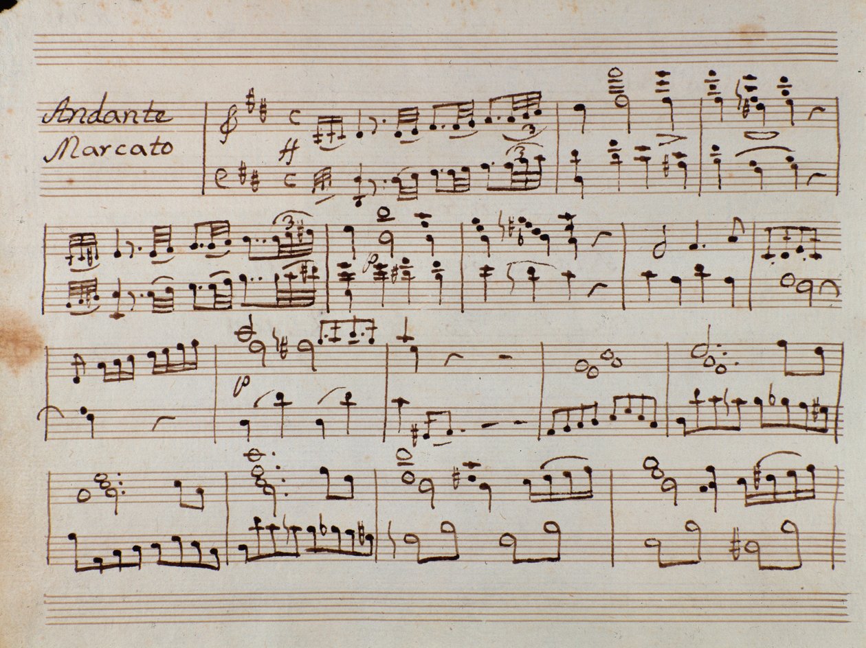 Eerste pagina van bladmuziek voor de gereduceerde symfonie voor piano van Tancredi, opera door Gioacchino Rossini door Gioachino Rossini